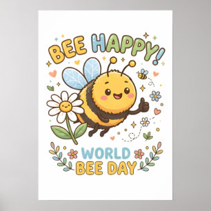 Póster Adorable ilustración "¡Abeja Feliz!" para el Día M