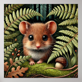 Póster Adorable Ilustracion del ratón Woodland - Bosque C
