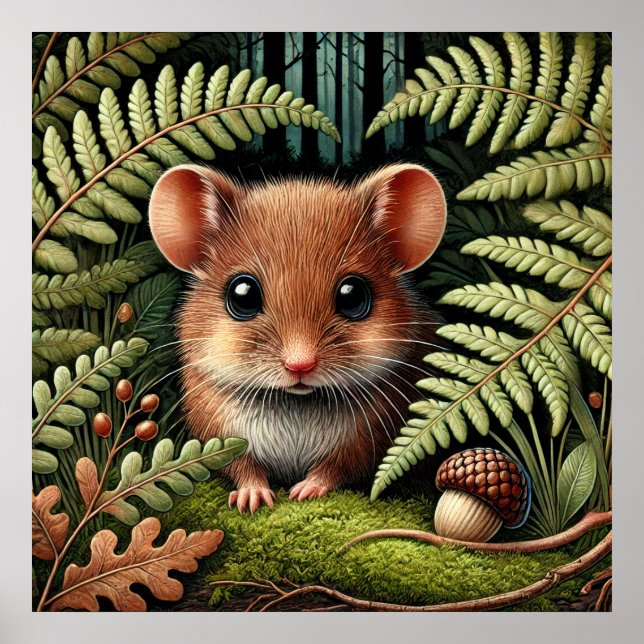 Póster Adorable Ilustracion del ratón Woodland - Bosque C (Frente)