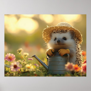 Póster Adorable jardinero de peluche en un campo de flore