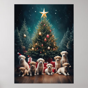 Póster Adorable Labrador Retriever Cuppies Navidades Art