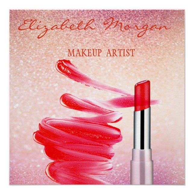 Póster Adorable lápiz labial rojo, artista de maquillaje (Anverso)