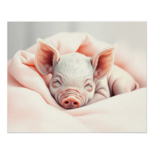 Póster Adorable lechón en blanco