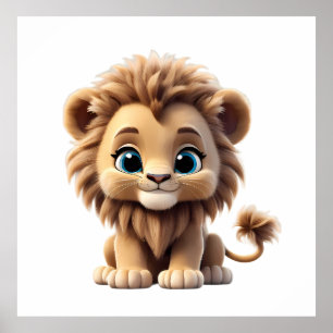 Póster Adorable Lion Cub Sitting Portrait Illustration