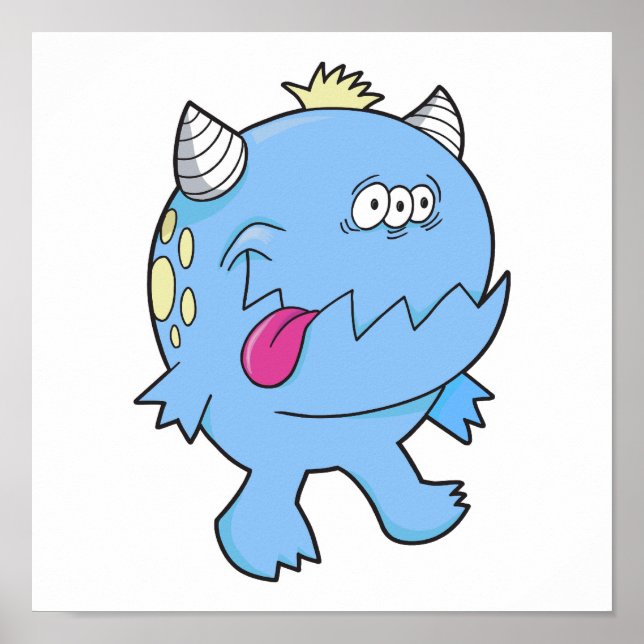 Póster adorable monstruo del chomper de lengua azul (Frente)