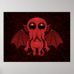 Póster Adorable Monstruo del Mar de Cthulhu Rojo