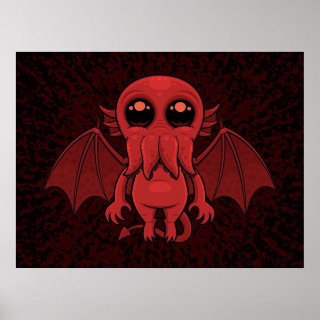 Póster Adorable Monstruo del Mar de Cthulhu Rojo (Frente)