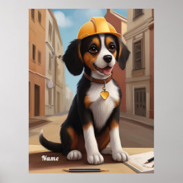 Póster Adorable obrero de la construcción Perro Cupo de p