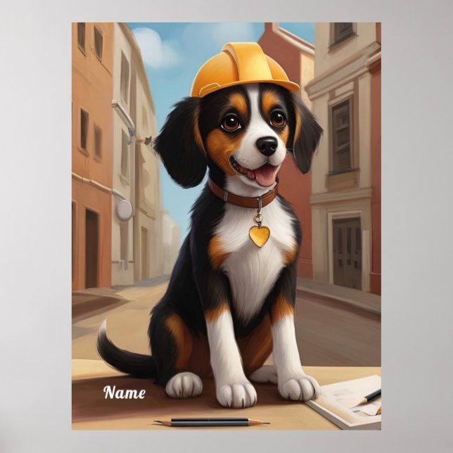 Póster Adorable obrero de la construcción Perro Cupo de p (Frente)