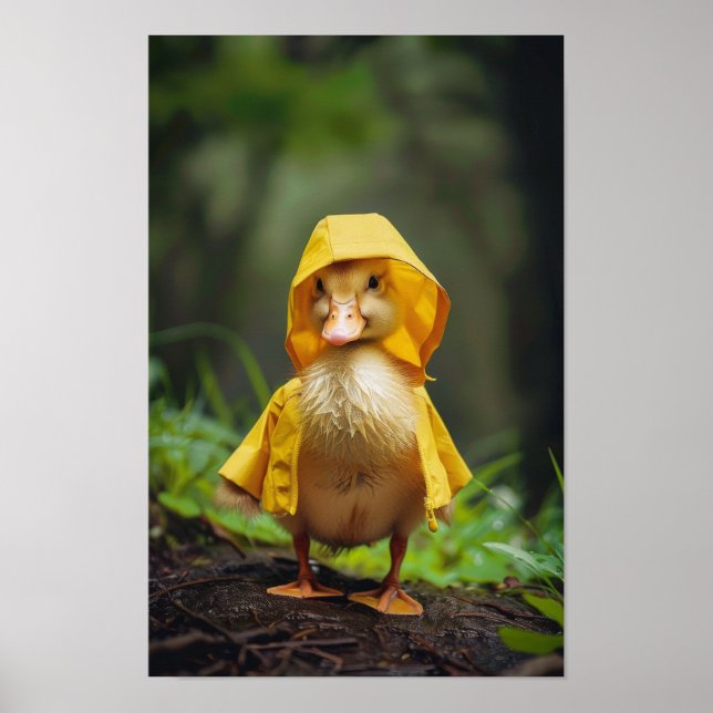 Póster Adorable pato bebé Poster de lluvia amarilla (Frente)