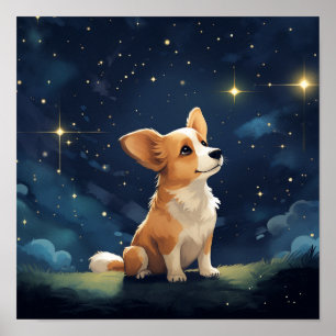 Póster Adorable Pembroke Corgi mirando
