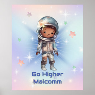 Póster Adorable pequeño astronauta con traje espacial