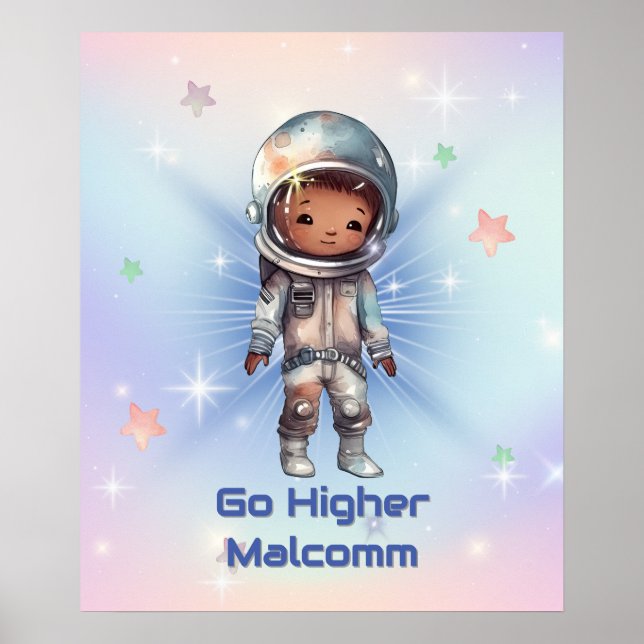 Póster Adorable pequeño astronauta con traje espacial (Frente)