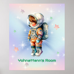 Póster Adorable pequeño astronauta en traje espacial