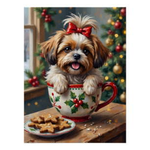 Póster Adorable perro Shih Tzu en arte de manta para taza