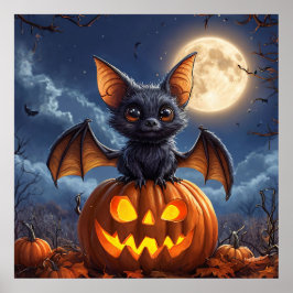 Póster Adorable Personalizado Bat encaramado en Jack-o'-L