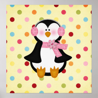 Póster adorable pingüino