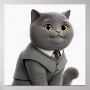 Póster Adorable Poster Gris Cat para los amantes del gato