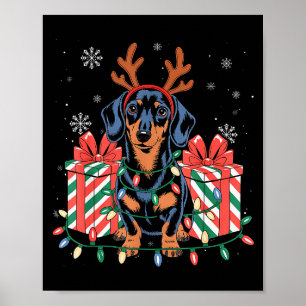 Póster Adorable Reno Dachshund Navidad Para Mujeres Hombr