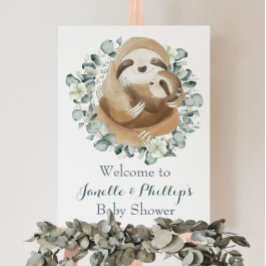 Póster Adorable Sloth Baby Shower Eucalyptus Greenery