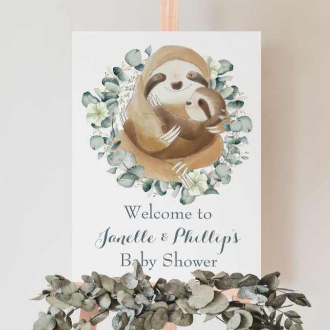 Póster Adorable Sloth Baby Shower Eucalyptus Greenery (Subido por el creador)