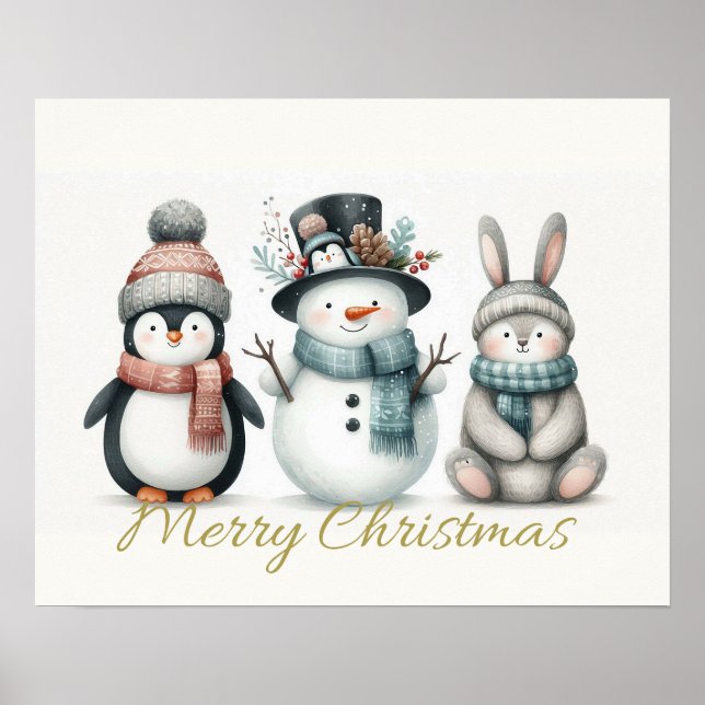 Póster Adorable Snowman & friends Christmas wall art (Frente)