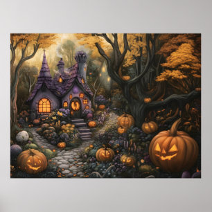 Póster Adorable Spooky House y parche de calabaza de Hall