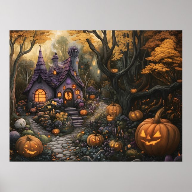 Póster Adorable Spooky House y parche de calabaza de Hall (Frente)
