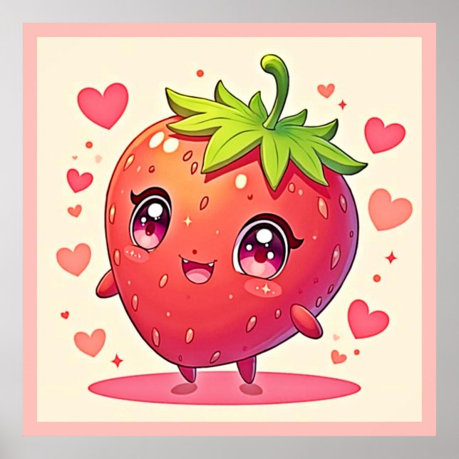 Póster Adorable Strawberry Love Design (Frente)