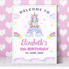 Póster Adorable Unicorn Birthday Girl