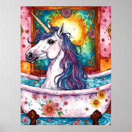 Póster Adorable unicornio azul y morado en el baño