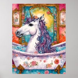 Póster Adorable unicornio en el baño