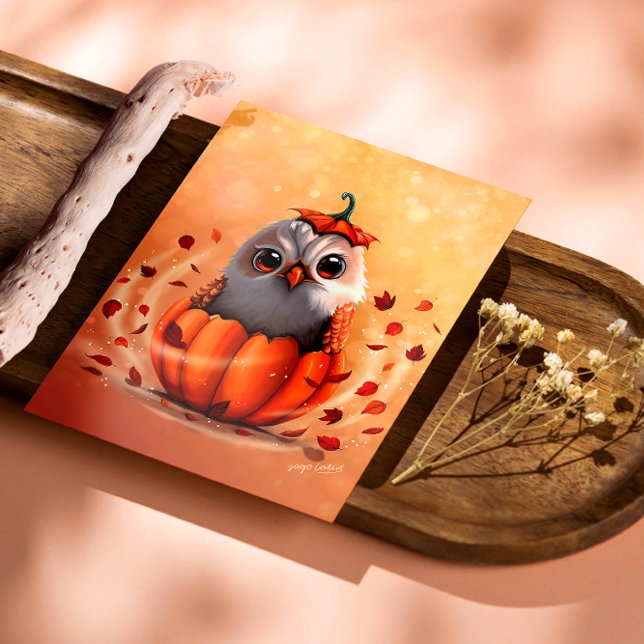 Póster Adorable vida silvestre de un búho: Bosque de otoñ (Stylized preview of the poster A perfect enchanting touch for your cozy home decor.)
