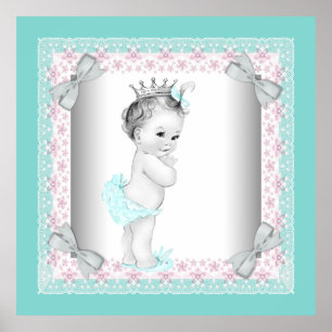 Póster Adorable vintage rosa y azul bebé niña
