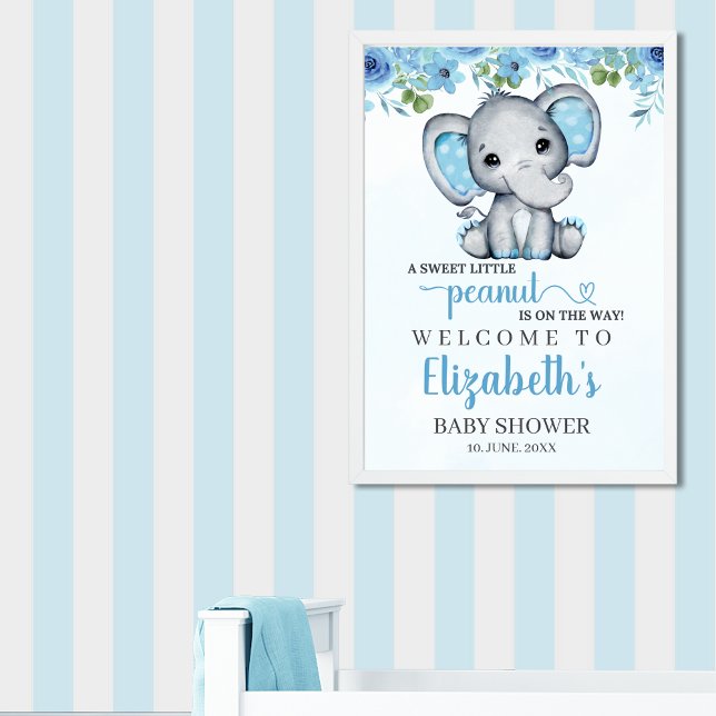 Póster Adorable Watercolor Blue Elephant Baby shower boy (Subido por el creador)
