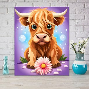 Póster Adorable Whimsical Scotland Highland Cow AI