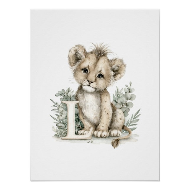 Póster Adorables animales bebés en acuarela con letras de (Anverso)