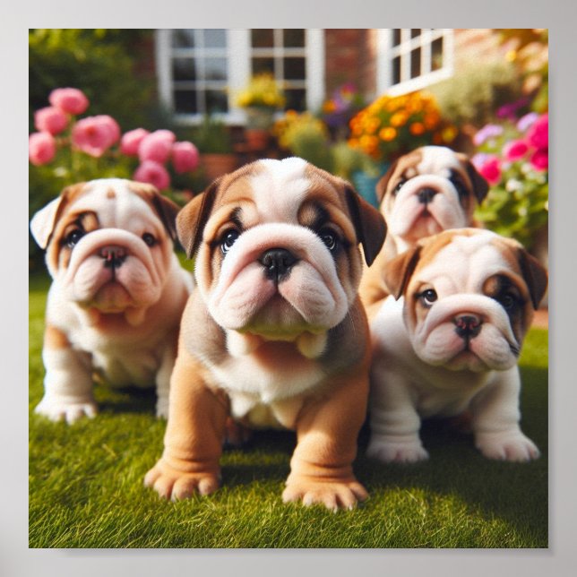Póster adorables cachorros de Bulldog ingleses (Frente)