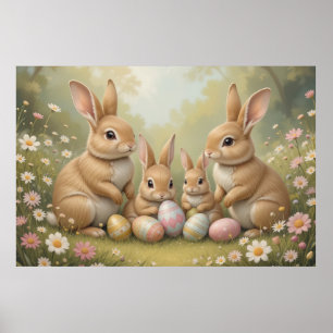 Póster Adorables conejos de Pascua en prado Animal de pri