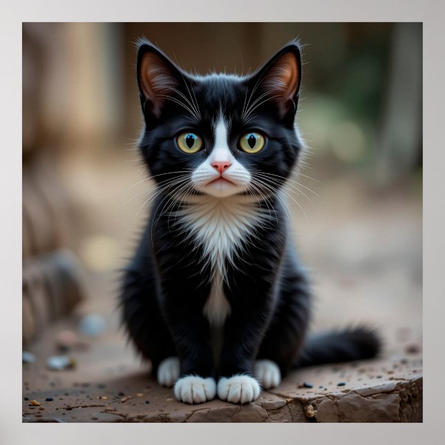 Póster Adorables gatitos blancos y negros sentados al air (Frente)