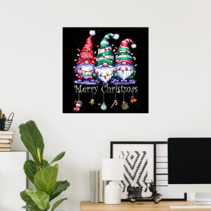 Póster Adorables Gnomos Feliz Navidad Luz Familia Gnomo