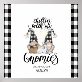 Póster Adorables gnomos lindos de cuadros de búfalo negro