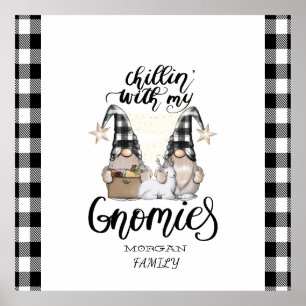 Póster Adorables gnomos lindos de cuadros de búfalo negro