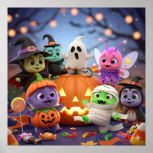 Póster Adorables Monstruos de Halloween