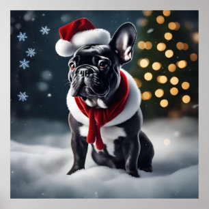 Póster Adorables Navidades festivos Bulldog francés en ni