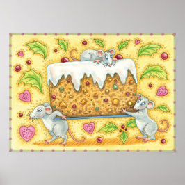 Póster Adorables ratones de Navidad llevando un postre de