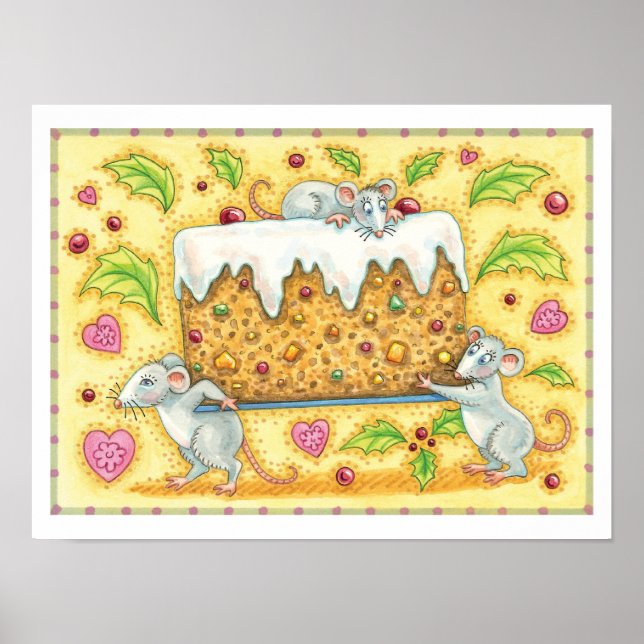 Póster Adorables ratones de Navidad llevando un postre de (Frente)
