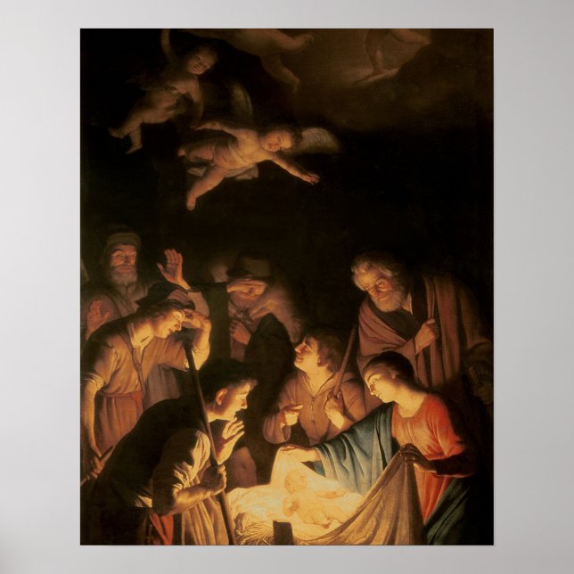 Póster Adoración de los Pastores, 1617 (aceite sobre lien (Frente)