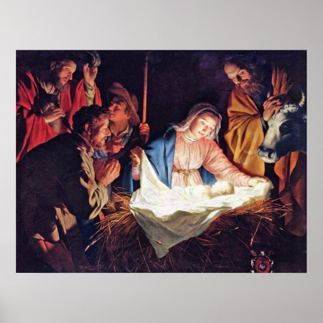 Póster Adoración de los Pastores por Gerard van Honthorst (Frente)