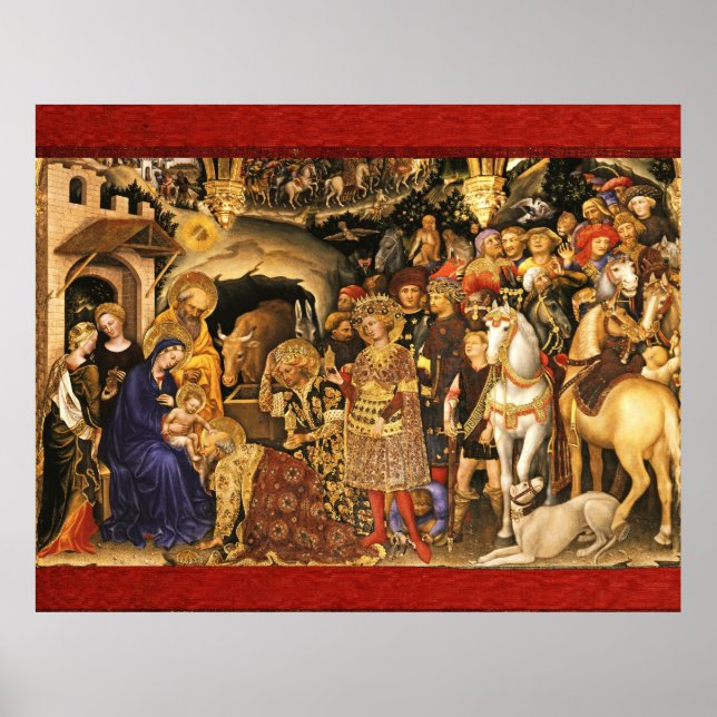 Póster ADORACIÓN DE MAGI Gentile Da Fabriano, Navidades (Frente)